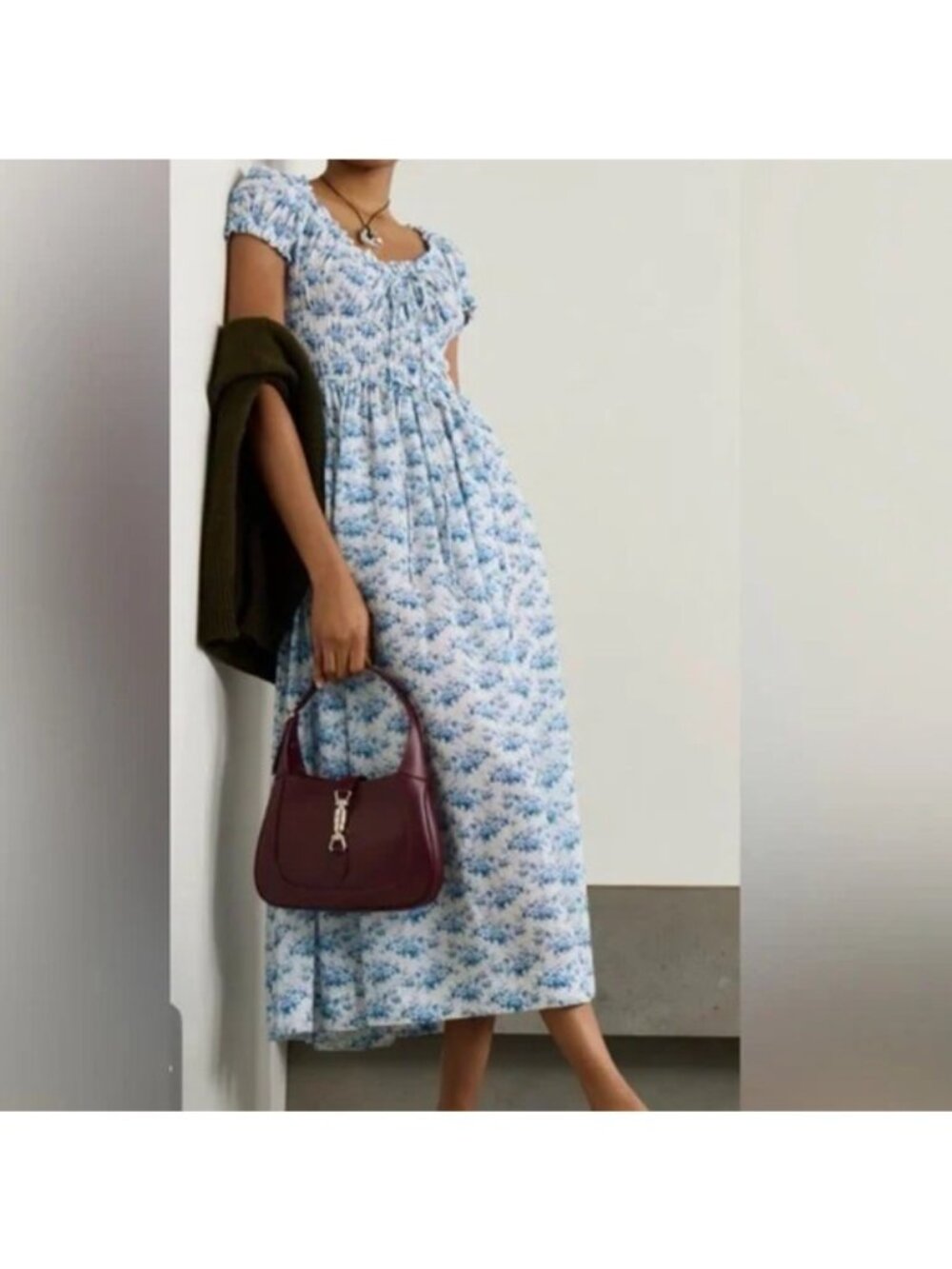Doen Ashlynn tie-detailed floral-print organic cotton voile midi dress, M - Picture 3 of 13